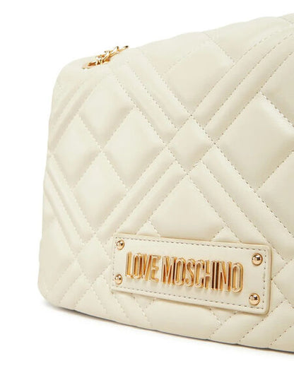 Cream Quilted Crossbody Bag with Chain Strap