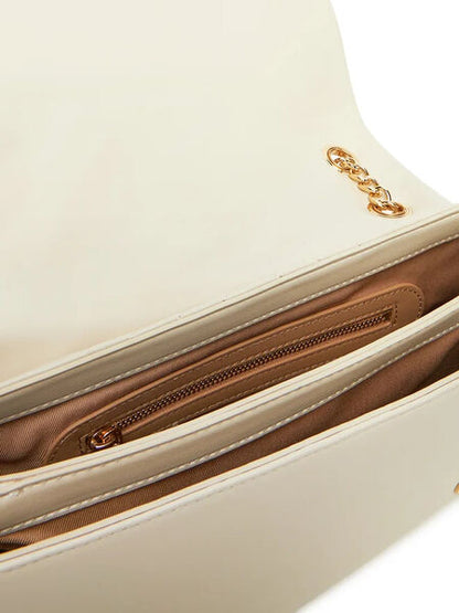 Cream Quilted Crossbody Bag with Chain Strap