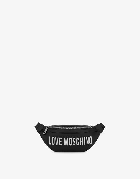 Black Logo Waist Bag with Zipper Closure