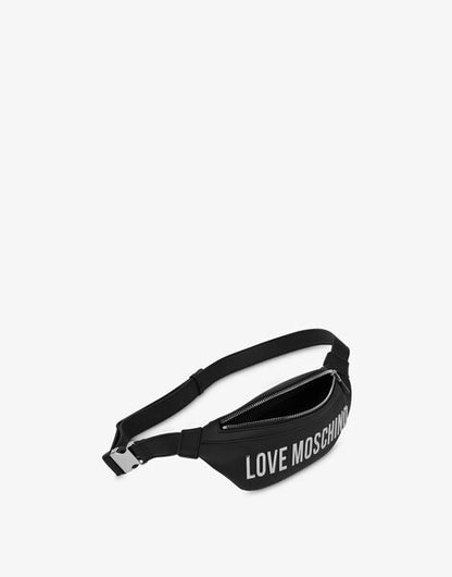 Black Logo Waist Bag with Zipper Closure