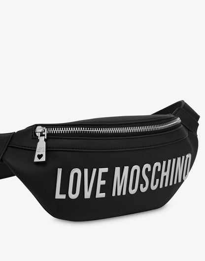 Black Logo Waist Bag with Zipper Closure