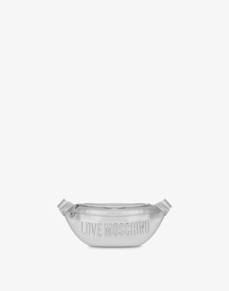 Silver Textured Belt Bag with Embossed Detail