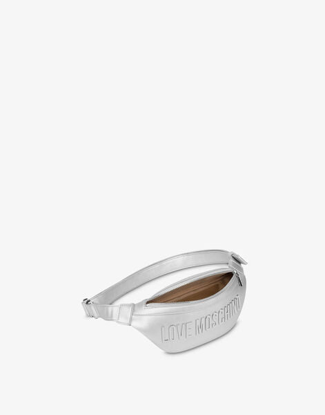 Silver Textured Belt Bag with Embossed Detail
