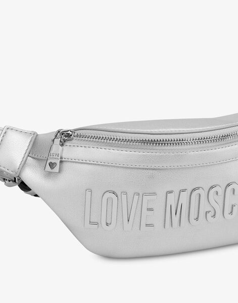 Silver Textured Belt Bag with Embossed Detail