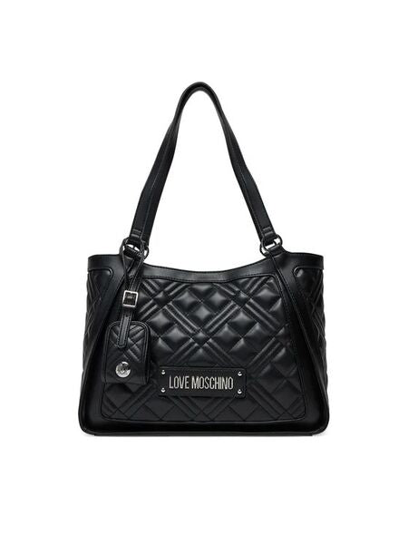 Black Quilted Tote Bag with Logo Detail
