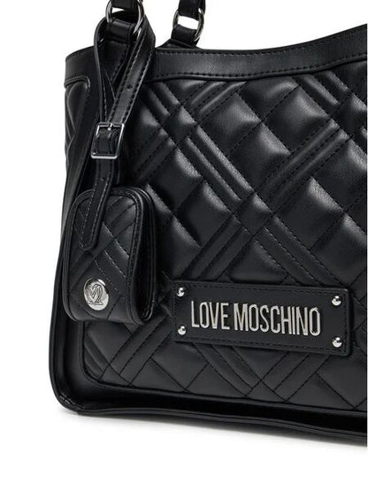 Black Quilted Tote Bag with Logo Detail
