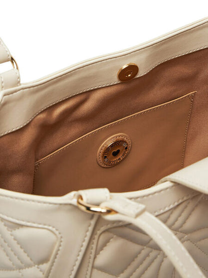 Cream Quilted Tote Bag with Dual Straps