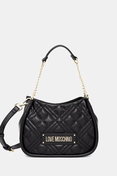 Black Quilted Hobo Bag with Gold Chain Detail