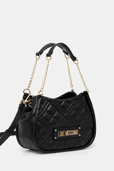 Black Quilted Hobo Bag with Gold Chain Detail