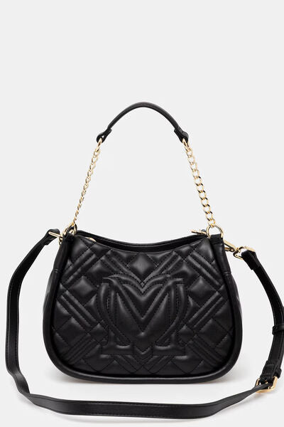 Black Quilted Hobo Bag with Gold Chain Detail