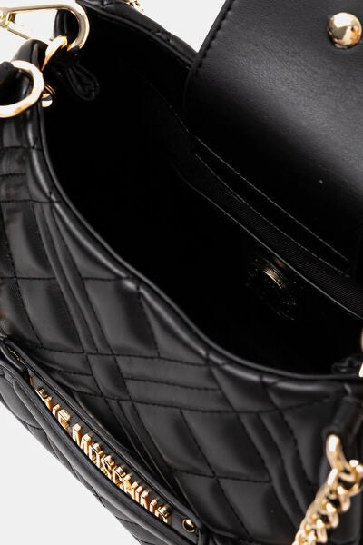 Black Quilted Hobo Bag with Gold Chain Detail