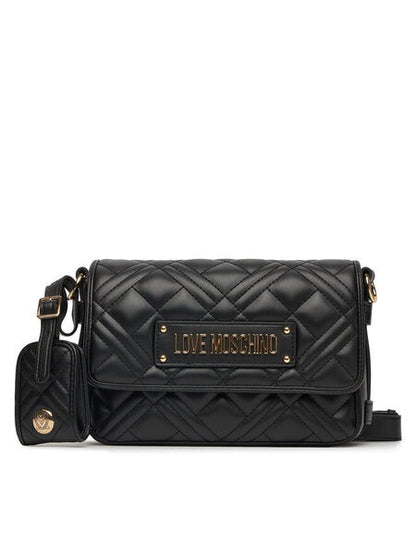 Black Quilted Crossbody Bag with Gold Accents