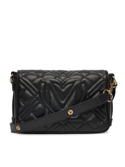 Black Quilted Crossbody Bag with Gold Accents