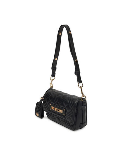 Black Quilted Crossbody Bag with Gold Accents