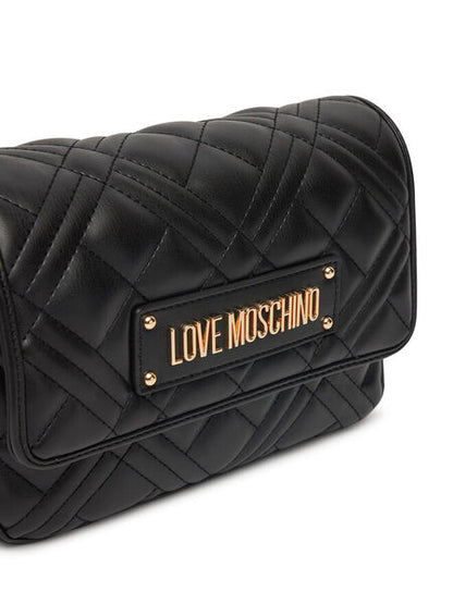 Black Quilted Crossbody Bag with Gold Accents