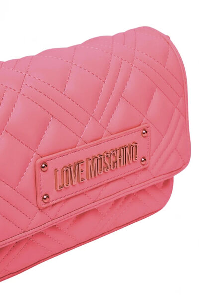 Pink Quilted Shoulder Bag with Logo Plaque