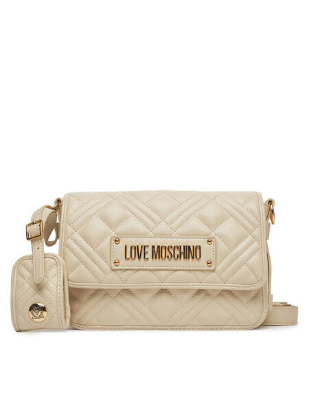 Cream Quilted Crossbody Bag with Logo Detail