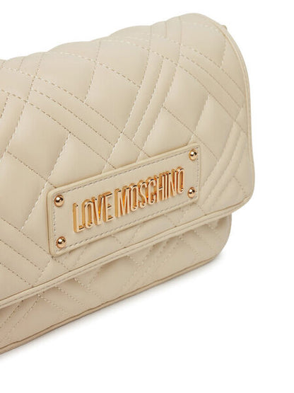 Cream Quilted Crossbody Bag with Logo Detail