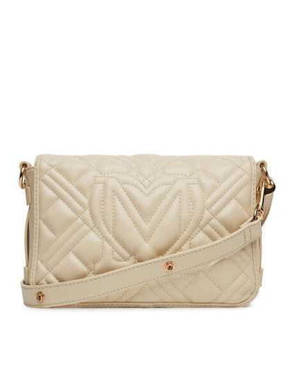 Cream Quilted Crossbody Bag with Logo Detail