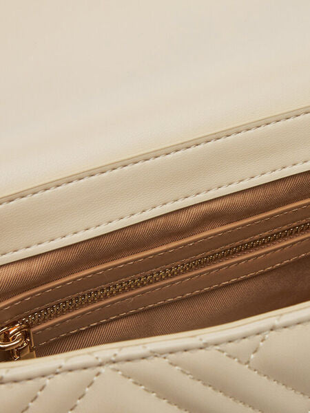 Cream Quilted Crossbody Bag with Logo Detail