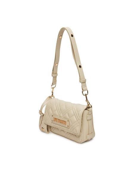 Cream Quilted Crossbody Bag with Logo Detail