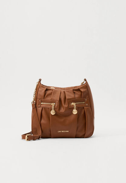 Brown Quilted Shoulder Bag with Gold Accents