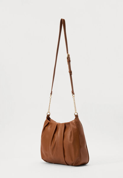 Brown Quilted Shoulder Bag with Gold Accents