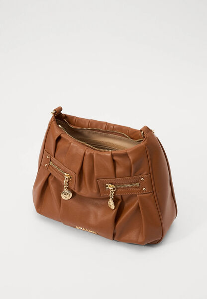 Brown Quilted Shoulder Bag with Gold Accents