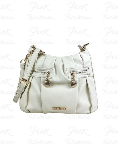 White Pleated Shoulder Bag with Twin Pockets