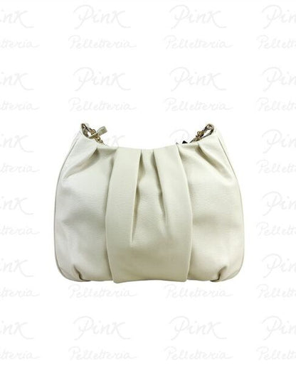 White Pleated Shoulder Bag with Twin Pockets