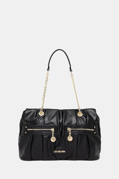 Black Textured Tote with Chain Detailing