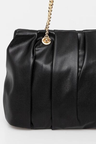Black Textured Tote with Chain Detailing