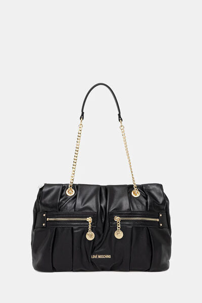 Black Textured Tote with Chain Detailing