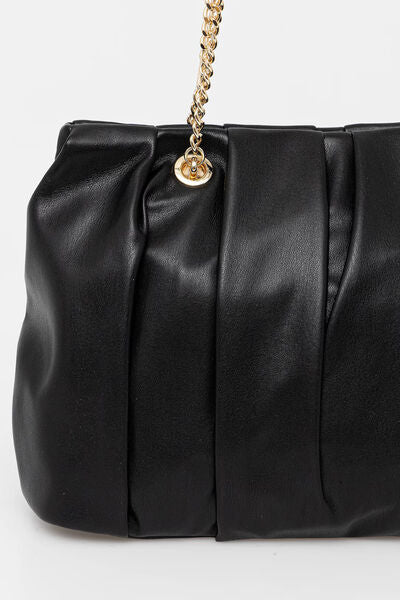 Black Textured Tote with Chain Detailing