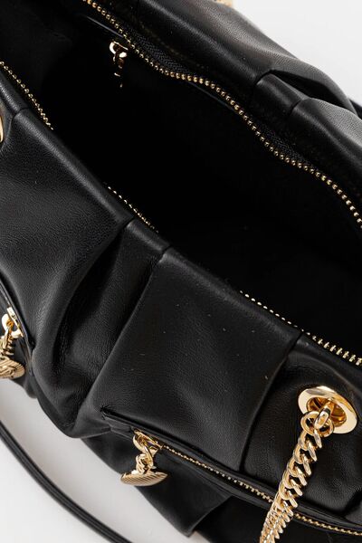 Black Textured Tote with Chain Detailing