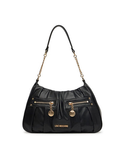 Black Quilted Shoulder Bag with Gold Accents