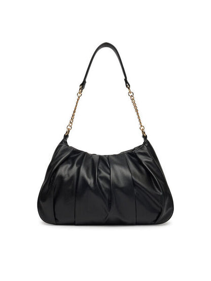 Black Quilted Shoulder Bag with Gold Accents