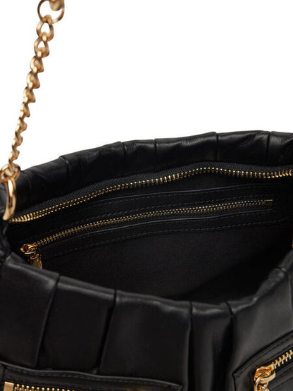 Black Quilted Shoulder Bag with Gold Accents