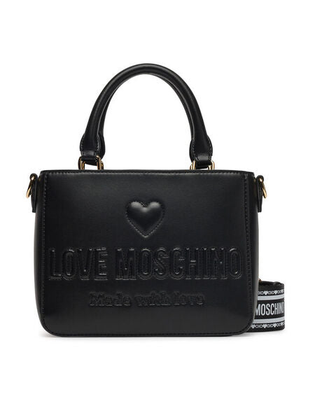Black Embossed Handbag with Heart Detail