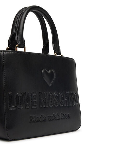 Black Embossed Handbag with Heart Detail