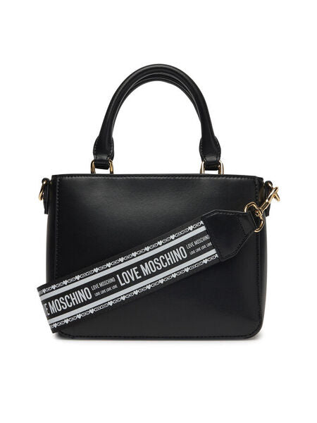 Black Embossed Handbag with Heart Detail