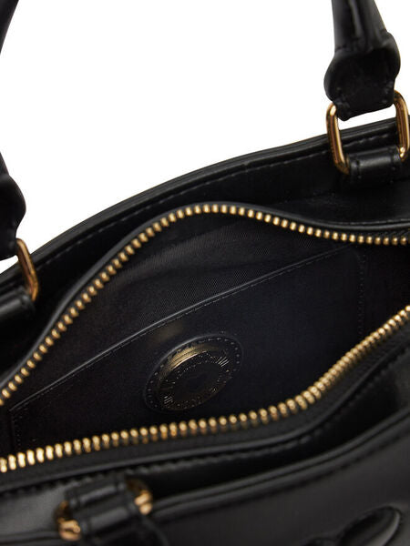 Black Embossed Handbag with Heart Detail