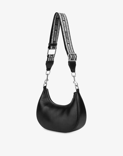 Black Logo-Strap Crescent Bag