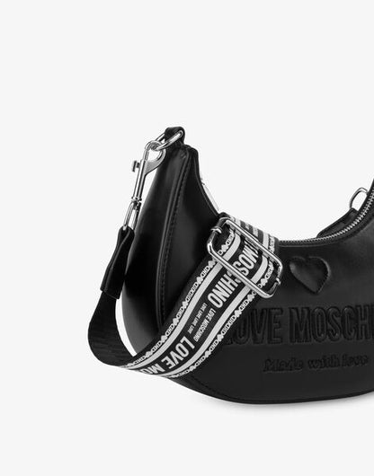 Black Logo-Strap Crescent Bag
