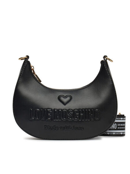 Black Logo-Strap Crescent Bag