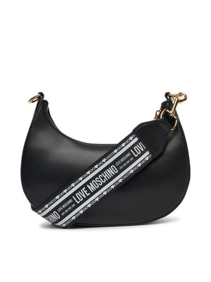 Black Logo-Strap Crescent Bag