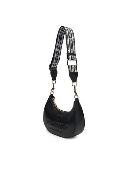 Black Logo-Strap Crescent Bag