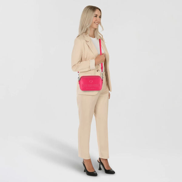 Pink Logo Embossed Crossbody Bag with Heart Detail