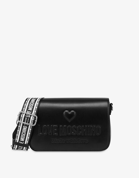 Black Embossed Crossbody Bag with Logo Strap