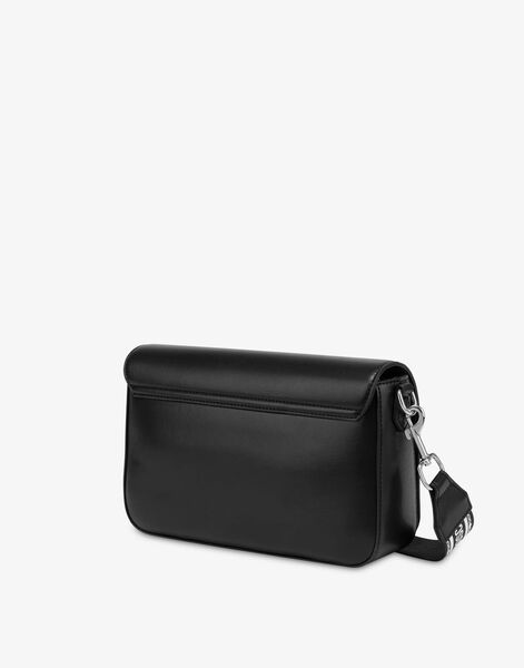 Black Embossed Crossbody Bag with Logo Strap